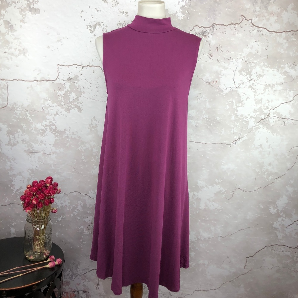 Joan Vass Sleeveless Mock Neck Swing Dress L NWT